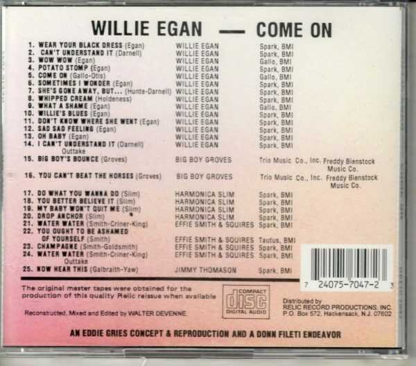 WILLIE EGAN - COME ON CD - Image 3
