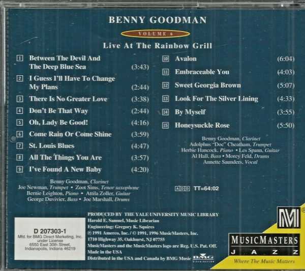 BENNY GOODMAN - CD - Live At The Rainbow Grill - Volume 6 - LIKE NEW - Image 3