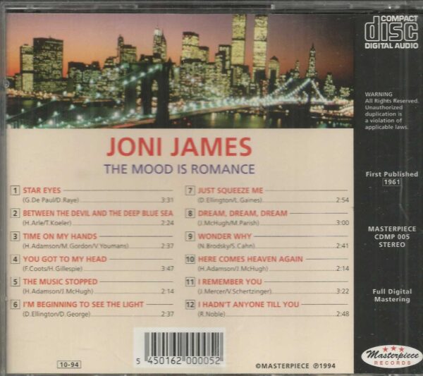 JONI JAMES CD - THE MOOD IS ROMANCE    Brand New   Masterpiece Label - Image 3