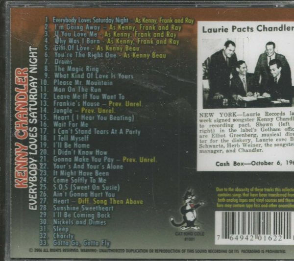 KENNY CHANDLER  - CD - Everybody Loves Saturday Night - BRAND NEW - Image 3