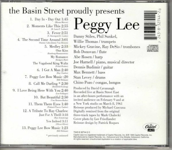 Peggy Lee - Basin Street East Proudly Presents Peggy Lee - CD - Image 3
