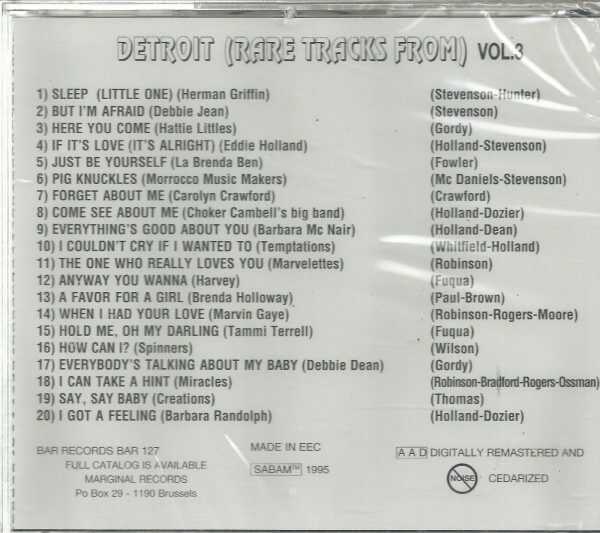 RARE TRACKS FROM DETROIT - CD - Vol. 3 - BRAND NEW - Image 3