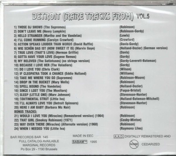 RARE TRACKS FROM DETROIT - CD - Vol. 5 - BRAND NEW - Image 3