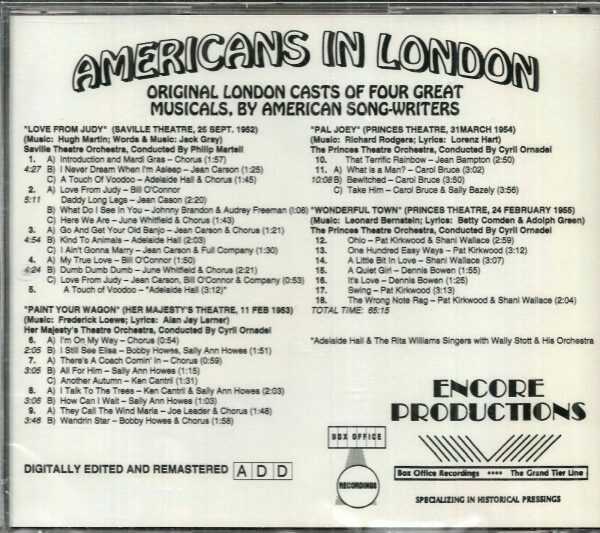 AMERICAN IN LONDON ENCORE'S BOX OFFICE Brand New CD Orig Casts 4 Musicals - Image 3