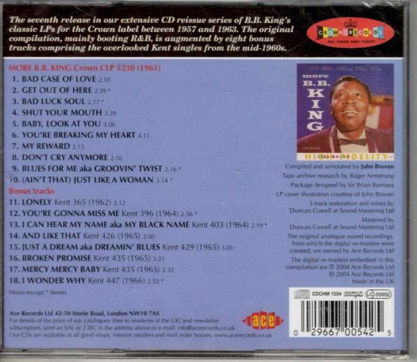 B.B. King - More B.B. King - CD - Brand New - Image 3