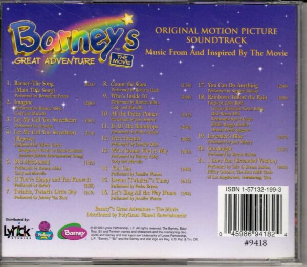 Barney's Great Adventure by Barney (Children) (CD, Mar-1998, Lyrick Studios) - Image 3