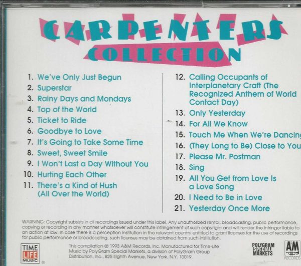CARPENTERS COLLECTION- CD -   21 tracks - LIKE NEW CONDITION - Image 3