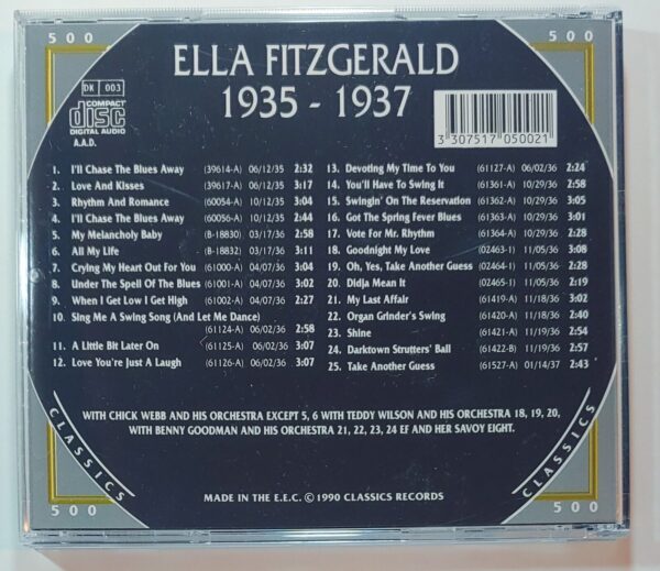 ELLA FITZGERALD - 1935-1937 CLASSICS  CD LIKE NEW - Image 3