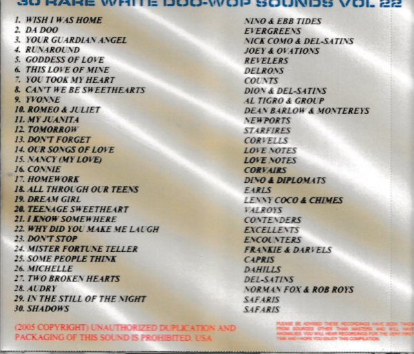 RARE WHITE DOO WOP SOUNDS - VOL 22 CD BRAND NEW - Image 3