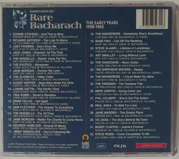 BACHARACH RARE  -  THE EARLY YEARS 1958-65   CD     BRAND NEW - Image 3