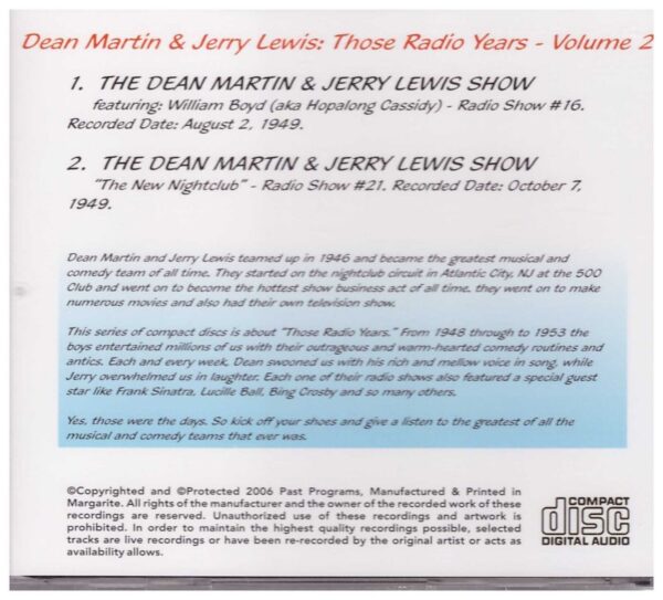 DEAN MARTIN & JERRY LEWIS - Those Radio Years - Volume Two - CD - BRAND NEW - Image 3