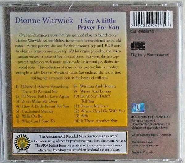 DIONNE WARWICK - CD - I Say A Little Prayer For You - BRAND NEW - Image 3