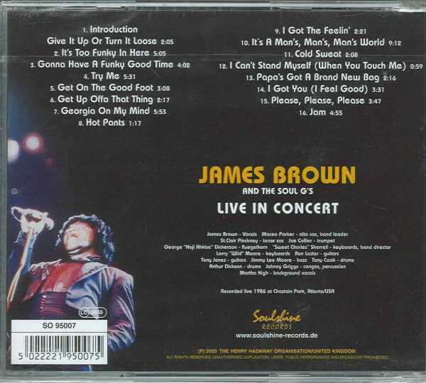 JAMES BROWN AND THE SOUL G`S LIVE IN CONCERT - CD - BRAND NEW - Image 3