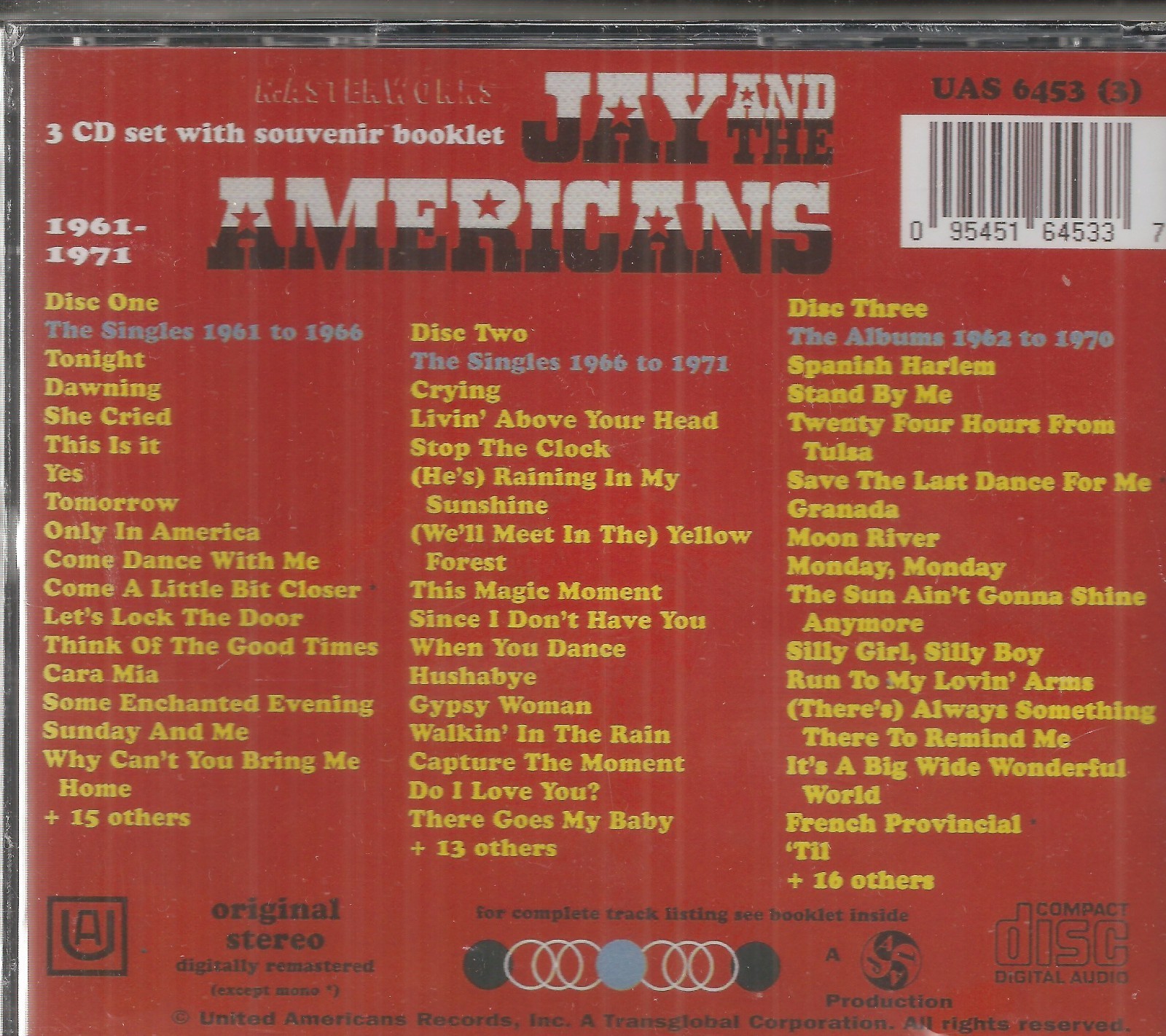 JAY AND THE AMERICANS CD - MASTERWORKS ALL ORIGINAL HITS 3 CD COLLECTION - Image 3