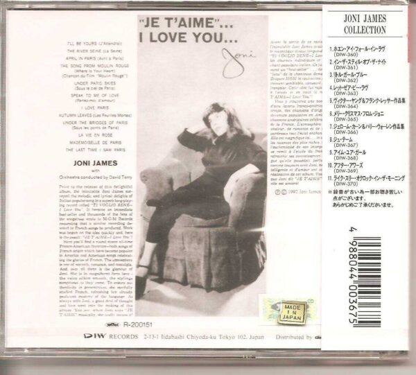 JONI JAMES/JE T'AIME -  I Love You - BRAND NEW - CD - Image 3