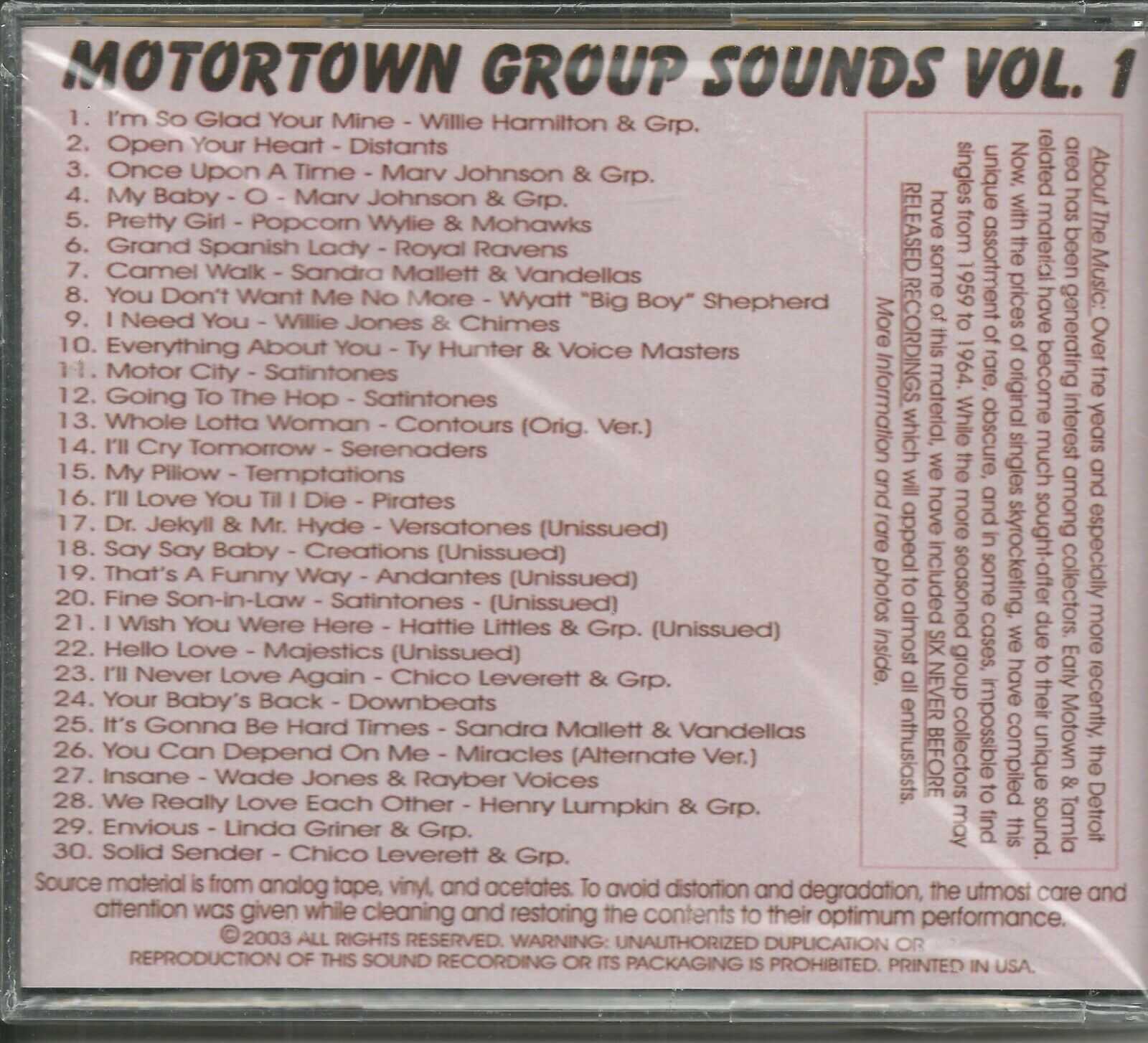 MOTORTOWN GROUP SOUNDS - CD -  Vol. 1 - BRAND NEW - Image 3