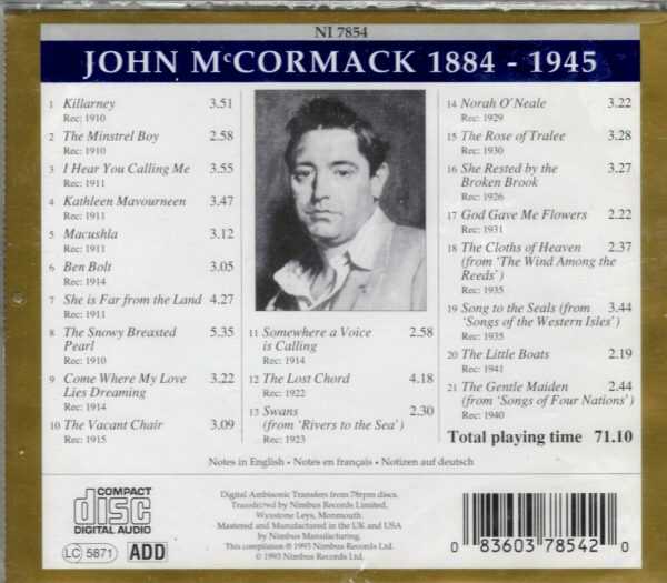 McCormack - In Song -CD - Brand New - Image 3