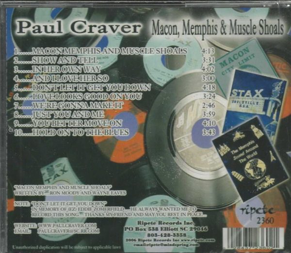 PAUL CRAVER - CD - Macon Memphis & Muscle Shoals - BRAND NEW - Image 3