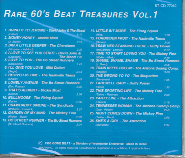 RARE 60'S BEAT TREASURES - VOL 1 CD - BRAND NEW - Image 3