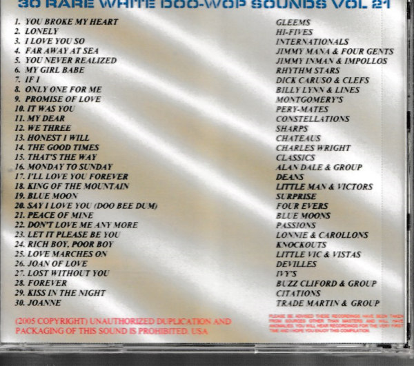 RARE WHITE DOO WOP SOUNDS - VOL 21 CD BRAND NEW - Image 3