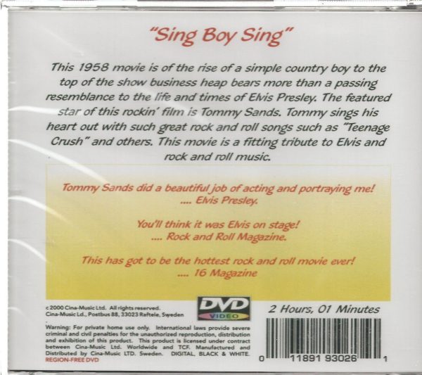 SING BOY SING - DVD - Tommy Sands - The Real Elvis Presley Story - BRAND NEW - Image 3