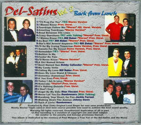 THE DEL-SATINS - CD - Vol. 2 - Back From Lunch - BRAND NEW - Image 3