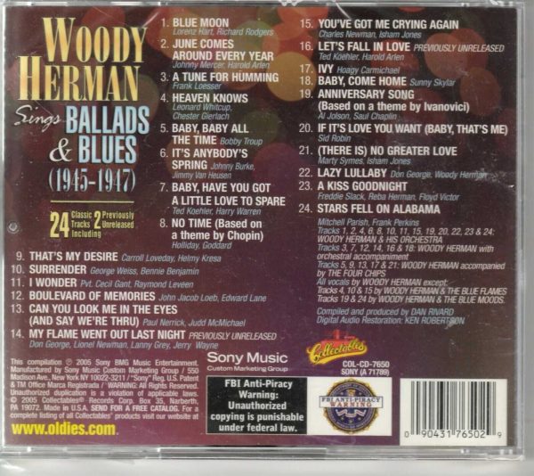 Woody Herman Sings Ballads and Blues (1945-1947) - CD - Brand New - Image 3