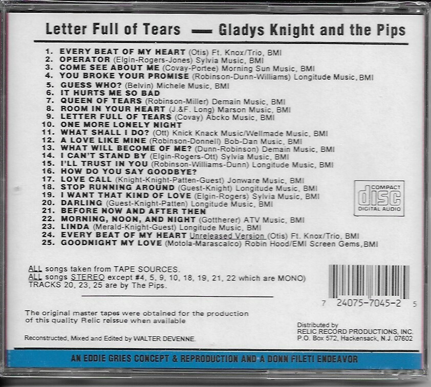 GLADYS KNIGHT AND THE PIPS CD LETTER FULL OF TEARS - BRAND NEW - Image 3