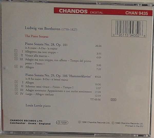 LOUIS LORTIE - CD - BEETHOOVEN - The Piano Sonatas - OP. 101,106 - BRAND NEW - Image 3