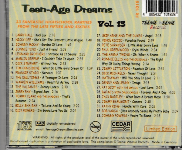 TEEN-AGE DREAMS CD VOL 13 - BRAND NEW - Image 3