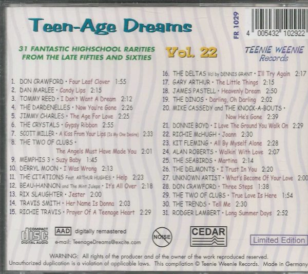 TEENAGE DREAMS CD - Volume 22  Brand New   31 Tracks on Teenie Weenie - Image 3