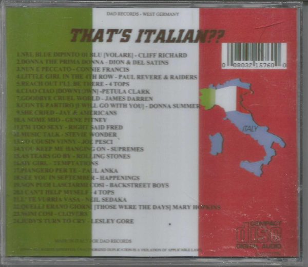 THAT'S ITALIAN? - Volume 1 CD   Brand New   24 Tracks by 24 Artists  Dad Records - Image 3