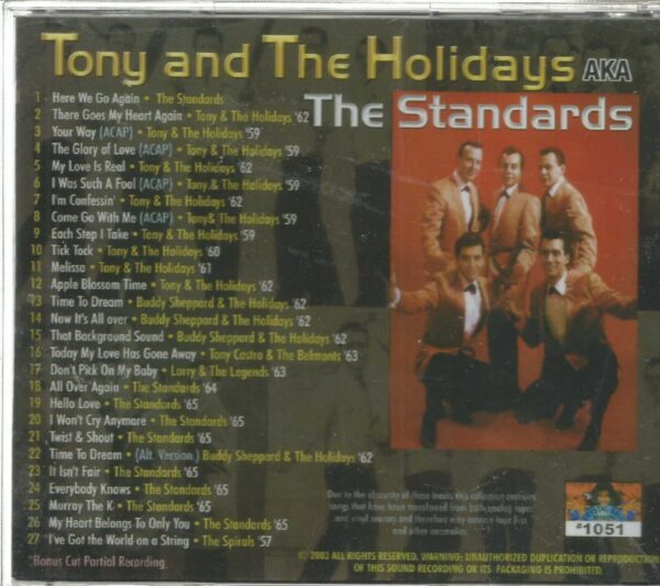 Tony and The Holidays - AKA The Standards - CD    BRAND NEW - Image 3