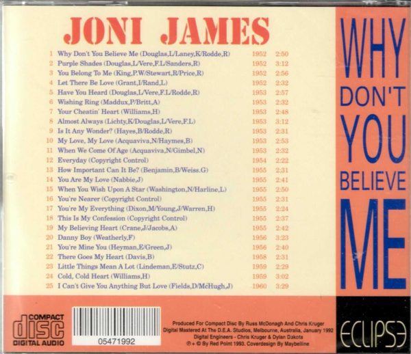 Joni James - Why Don't You Believe Me - CD - Brand New - Image 3