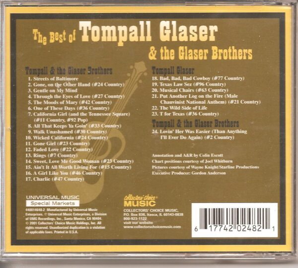 TOMPALL GLASER AND GLASER BROTHERS CD - BEST OF 17 TRACKS   BRAND NEW - Image 3