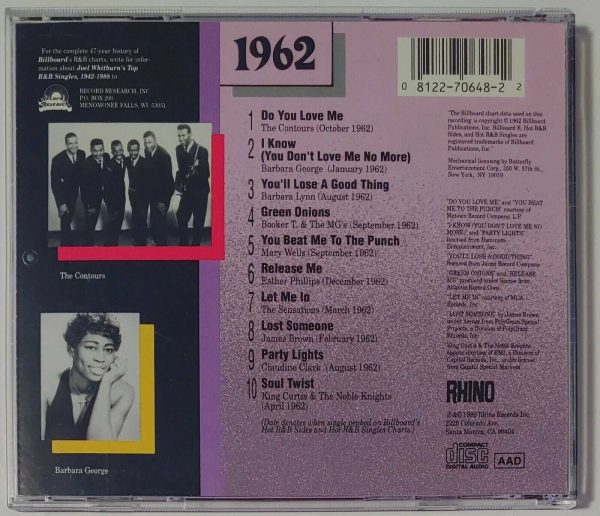 BILLBOARD TOP R&B HITS - 1962   CD     VERY GOOD - Image 3