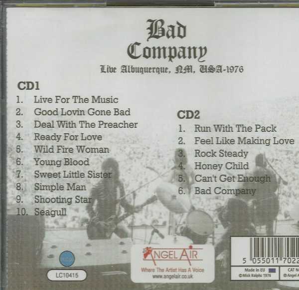 Bad Company CD - Live in Albuquerque 1976   Brand New    Angel Air Label - Image 3