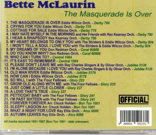Bette McLaurin - The Masquerade Is Over - CD - Image 3