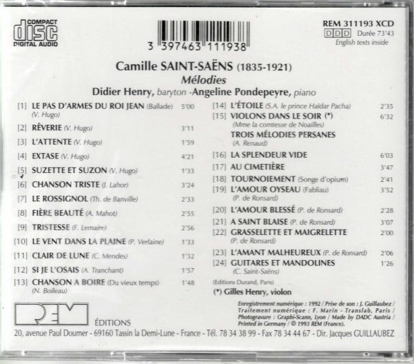 C.  Saint-Saens - Melodies - CD - Brand New! - Image 3