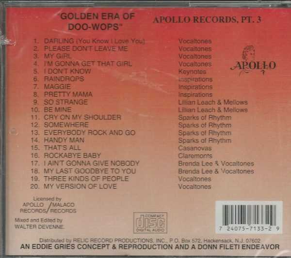 GOLDEN ERA OF DOO WOPS - CD - Apollo Records Pt. 3 - BRAND NEW - Image 3