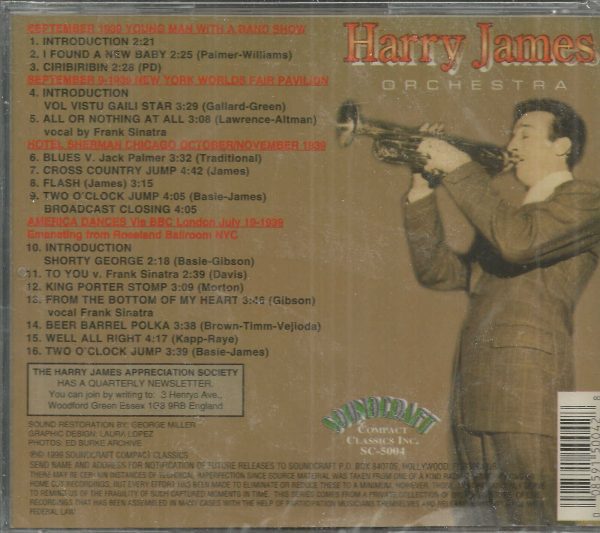 HARRY JAMES AND HIS ORCHESTRA CD - 1939 Broadcasts with Frank Sinatra - NEW - Image 3