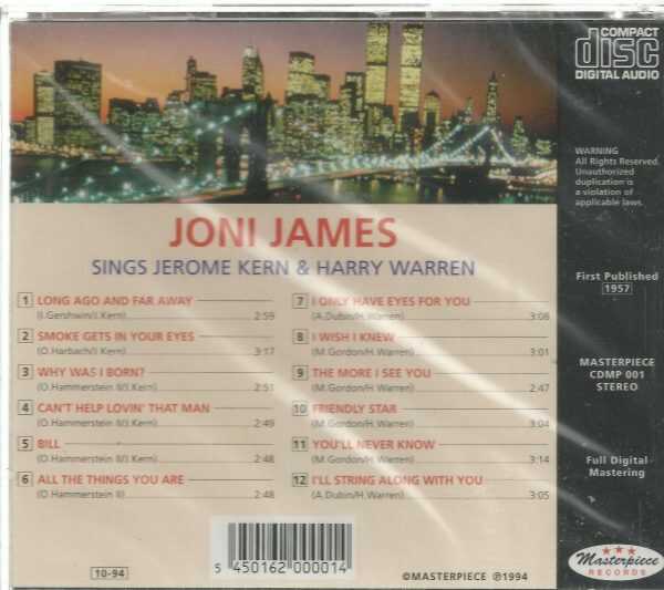 JONI JAMES CD - Sings Songs by Kern and Warren  Brand New  Masterpiece Label - Image 3