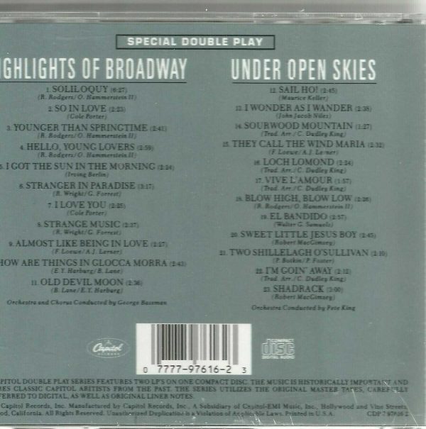 John Raitt - Highlights of Broadway / Under Open Skies 1991 CD Brand New - Image 3