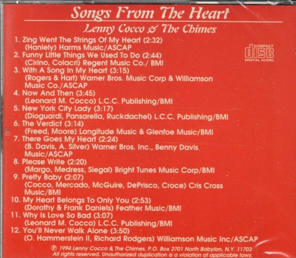 Lenny Cocco & The Chimes - Songs From The Heart - CD - Brand New - Image 3