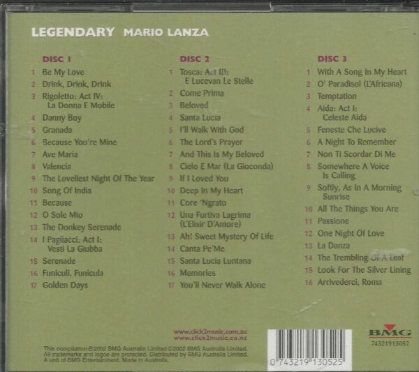 MARIO LANZA CD - Legendary  Like New  3 CD Set   50 Total Tracks on BMG - Image 3
