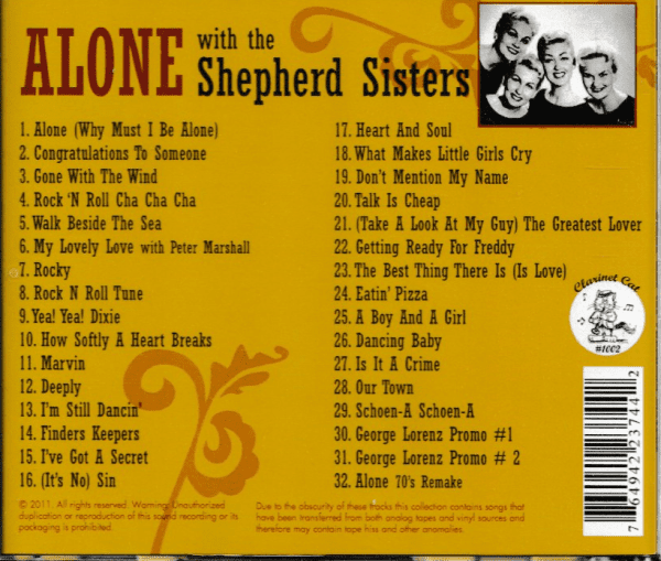 SHEPHERD SISTERS - ALONE WITH THE SHEPHERD SISTERS CD - BRAND NEW - Image 3