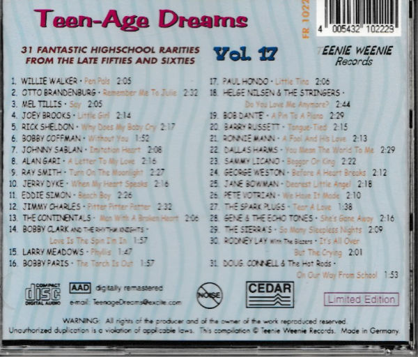 TEEN-AGE DREAMS CD VOL 17 - BRAND NEW - Image 3