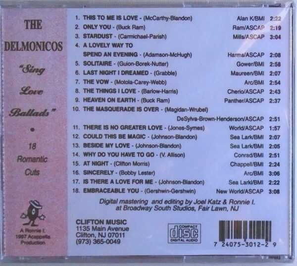THE DELMONICOS - CD - Sing Love Ballads - BRAND NEW - Image 3