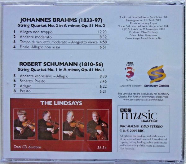THE LINDSAYS - CD - BRAHMS/SCHUMANN String Quartets - BRAND NEW - Image 3