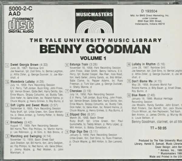 BENNY GOODMAN - CD -The Yale Archives - Volume 1 - LIKE NEW - Image 3